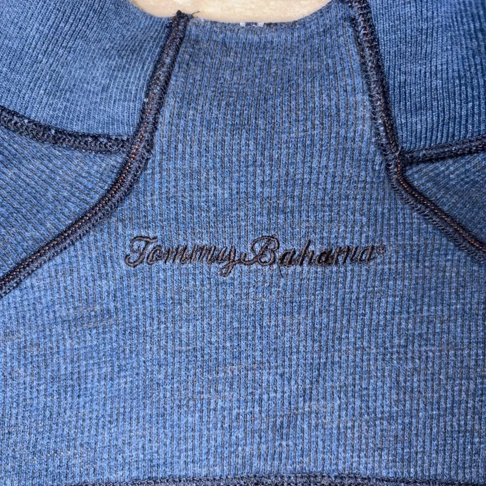 Tommy Bahama Mens Reversible Quarter Zip Pullover Blue Charcoal Gray Ribbed XL
